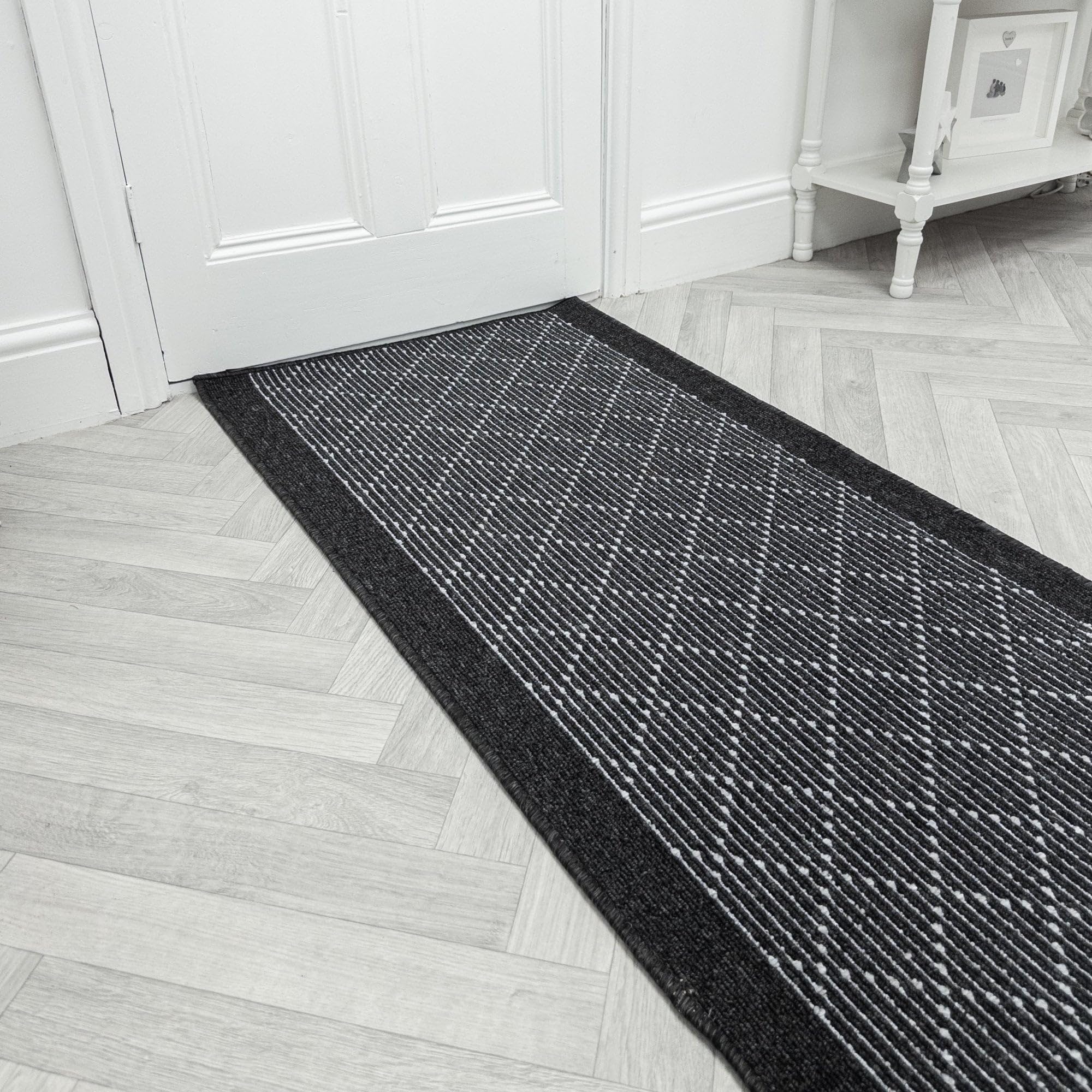 runrug Hallway Runner Rug - Hardwearing Carpet for Hall, Kitchen, Landing & High-Traffic Areas - Stain-Resistant, Tight-Knit Loop Pile - Multiple Sizes - 80cm x 420cm - 5mm Thick - Boulevard, Black