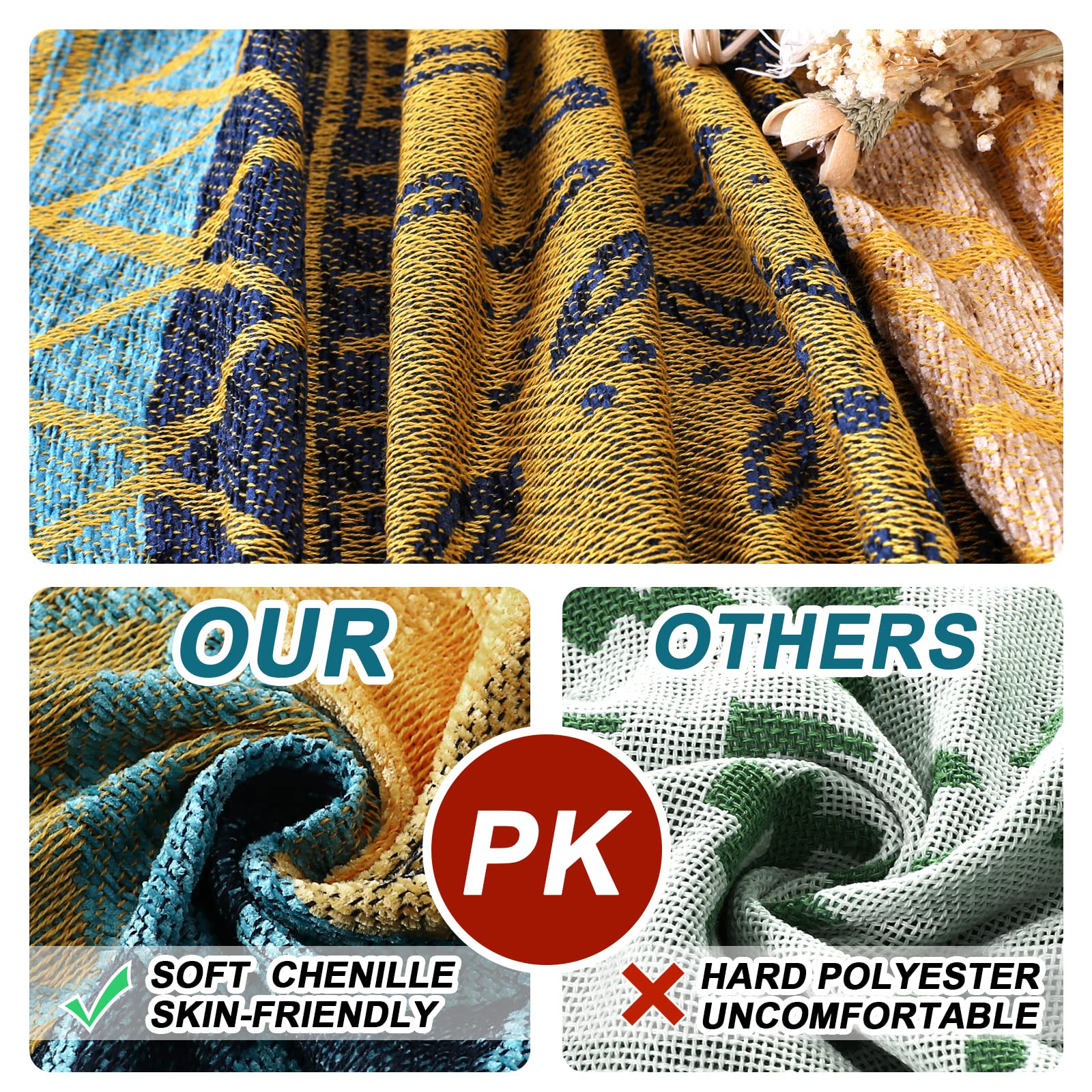 Turquoize Boho Couch Cover Bohemian Cotton Sofa Cover Sofa Throw Cover for Couches Washable Sectional Sofa Couch Covers For Dogs Feature Hippie Chenille Jacquard Fabric(91"x 134",XX-Large,Yellow Navy)