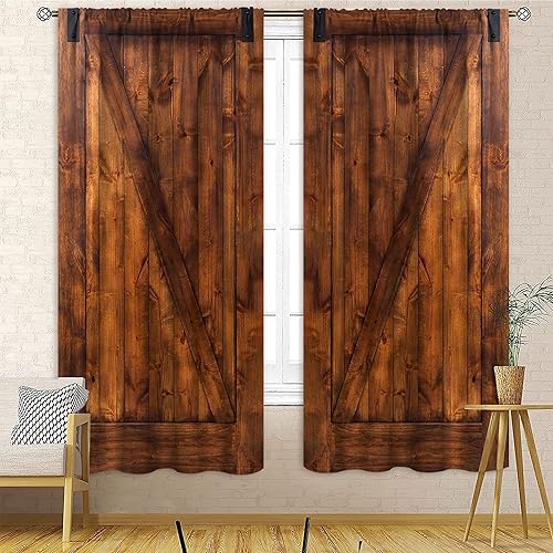 Miniatura 8 de Cortina opaca de madera para puerta de granero para dormitorio de niños, con bolsillo para barra, cortina opaca moderna para puerta de granero