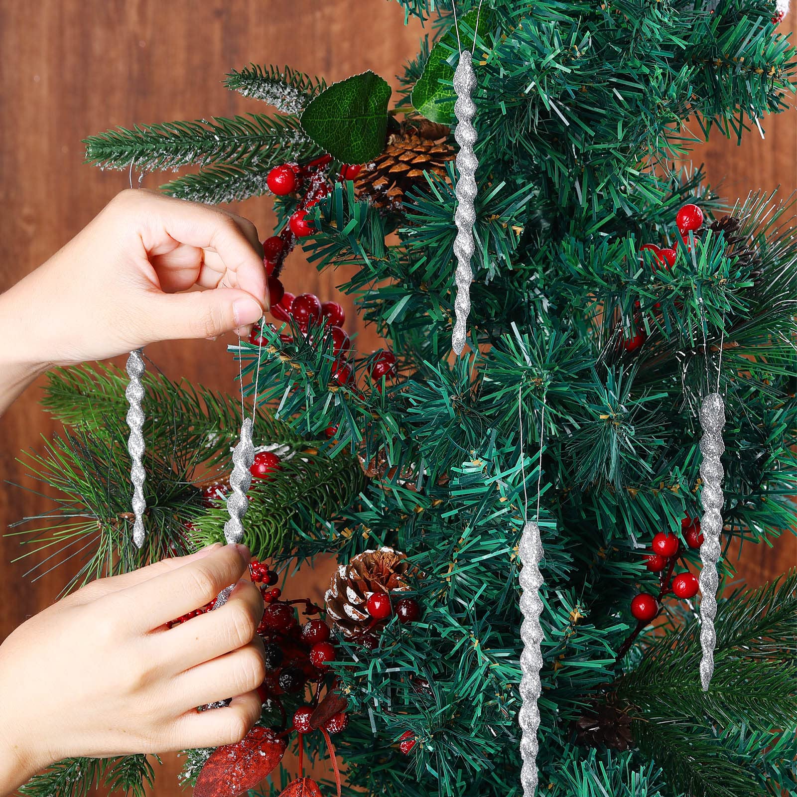5000/12000 fili di ghiaccioli di Natale con frange, lamina lucida, decorazioni per albero, compleanno, matrimonio, feste, argento, 5000 pezzi