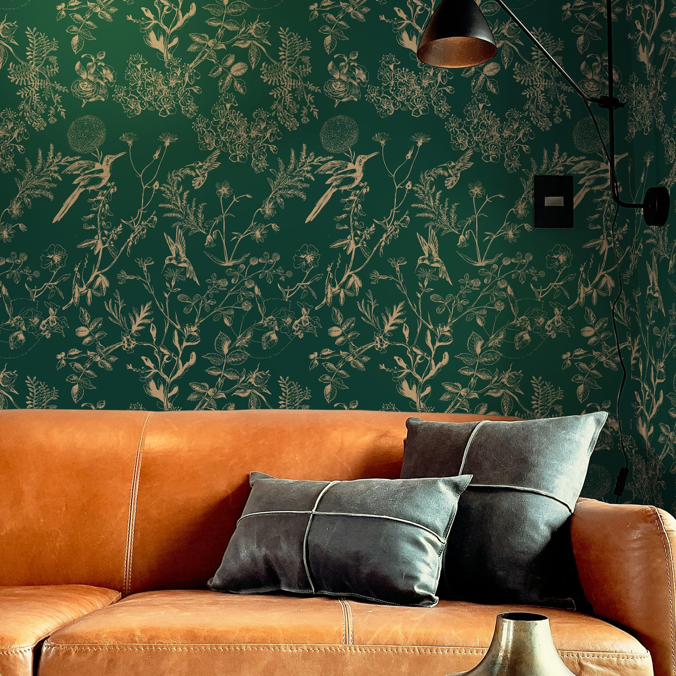 Timeet Selbstklebende Tapete Grün 41x1000cm Klebetapete Selbstklebend Vintage Möbelfolie Pflanze Vögel Blumen Blätter Vinyl Wasserdichte Klebefolie für Schlafzimmer Wohnzimmer Küche Wand Möbel
