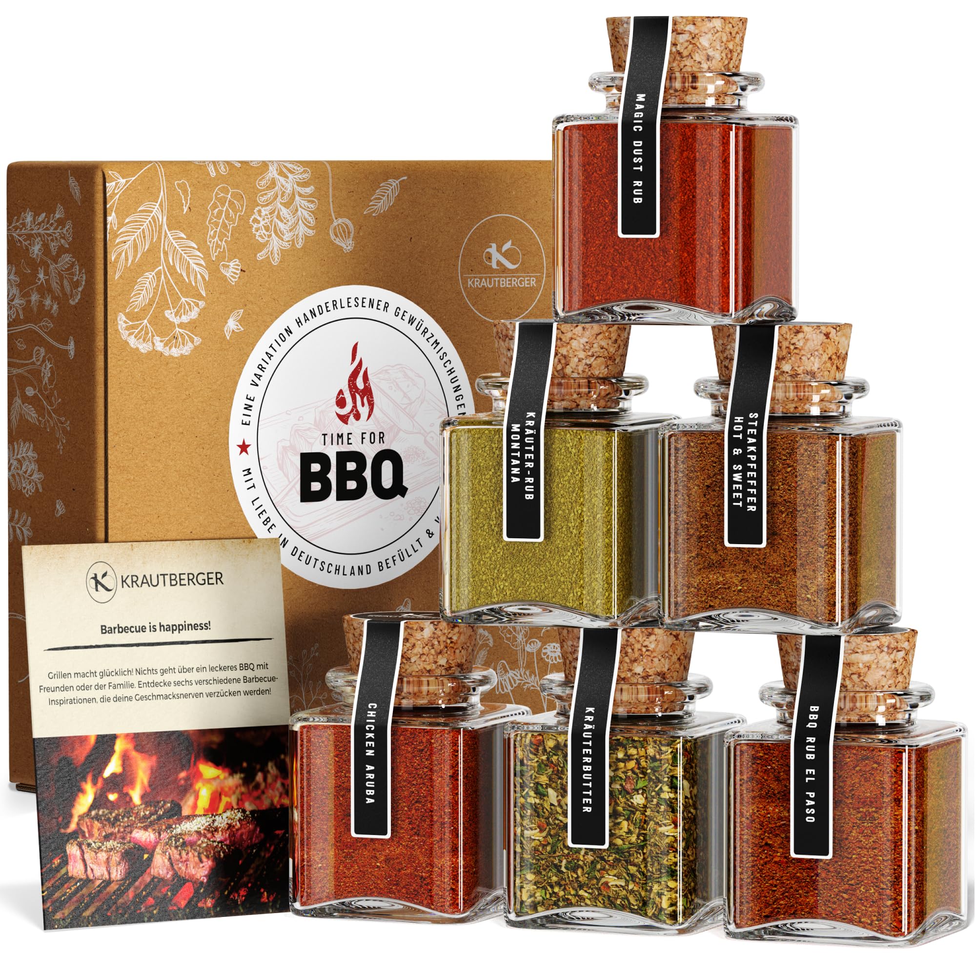 UMBRELLA® Coffret premium d’épices pour barbecue pour homme – 6 épices BBQ bio avec idées de recettes, poivre pour steak, beurre aux herbes et rubs BBQ pour les amateurs de grillades