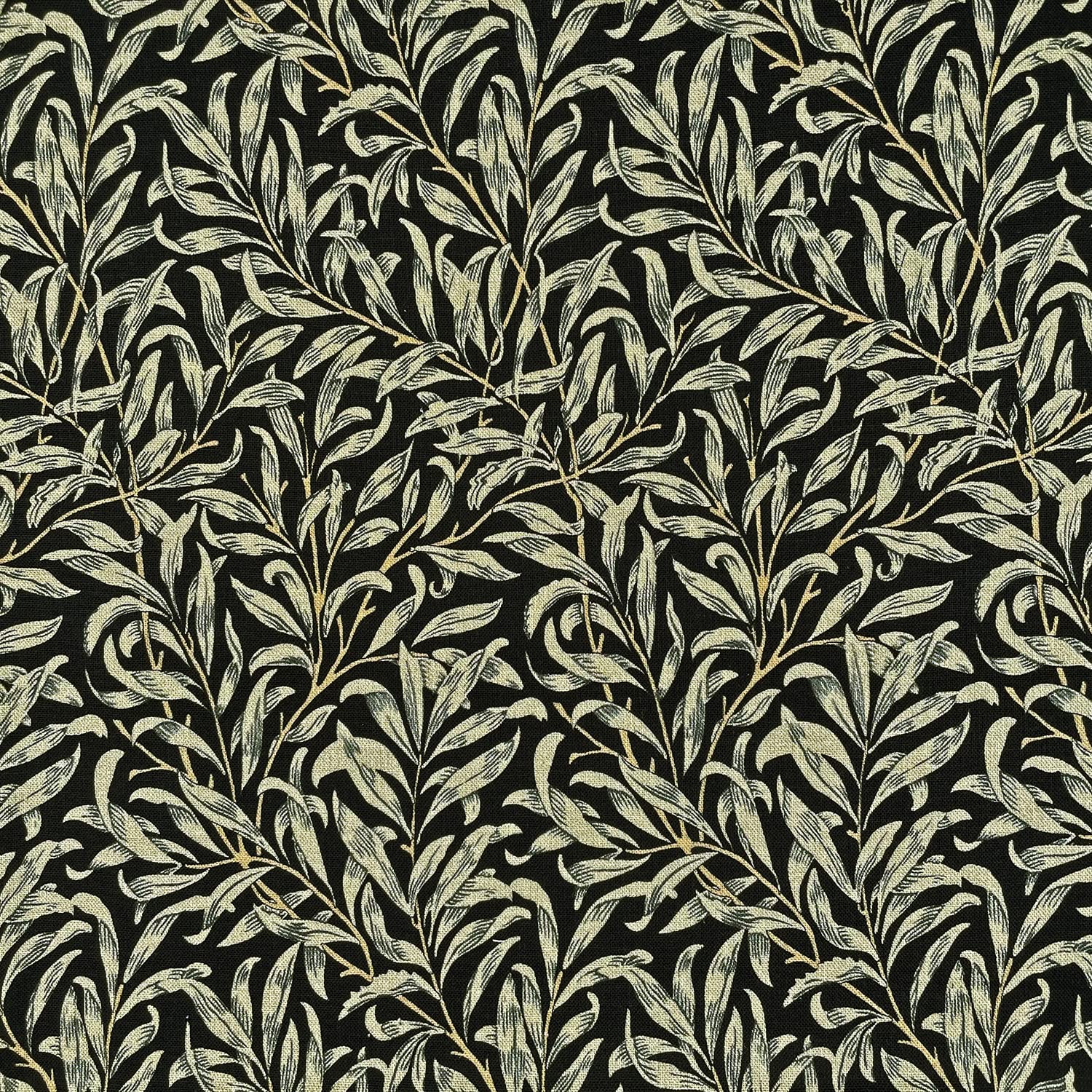 Cotton Fabric - William Morris Willow Bough Ebony Black & Brown Taupe Leaves - Craft Fabric Material Metre