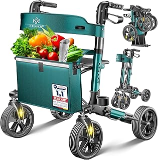KESSER Leichtgewicht Rollator faltbar mit Sitz, Griff, Tasche, schmal für Senioren Wohnung, Klappbar, Höhenverstellbar, Reflektoren | All Gelände Reifen Indoor-& Outdoor, Gehhilfe, Laufhilfe, Petrol