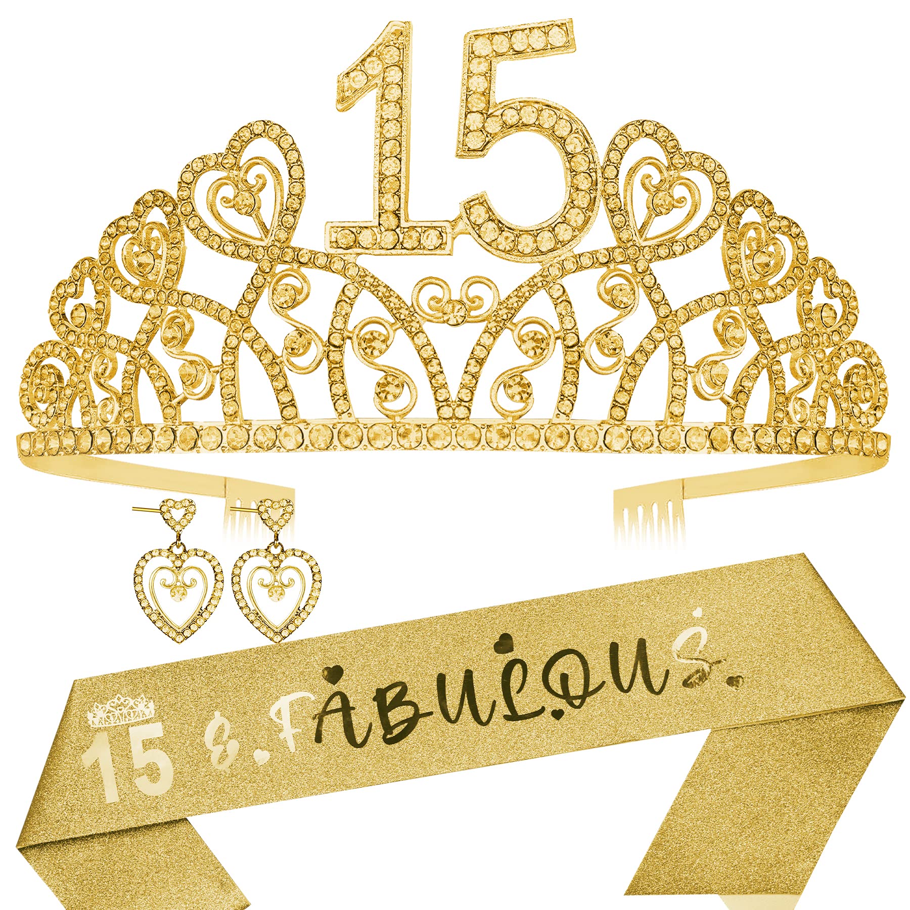 Couronne Gateau Set Ceinture Et Couronne 10e Anniversaire - Or Rose, Strass, Avec épingle, Pour Fille, Décoration Fête