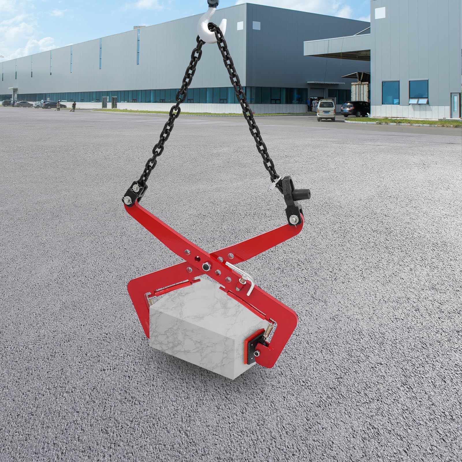 Hebeklemme für Steine - Verstellbare Steinklemme 30-51cm, 350kg Tragkraft, Schwerlast Hebezange mit Gummi-Chuck & Kette, Für Bagger & Kran (Rot)