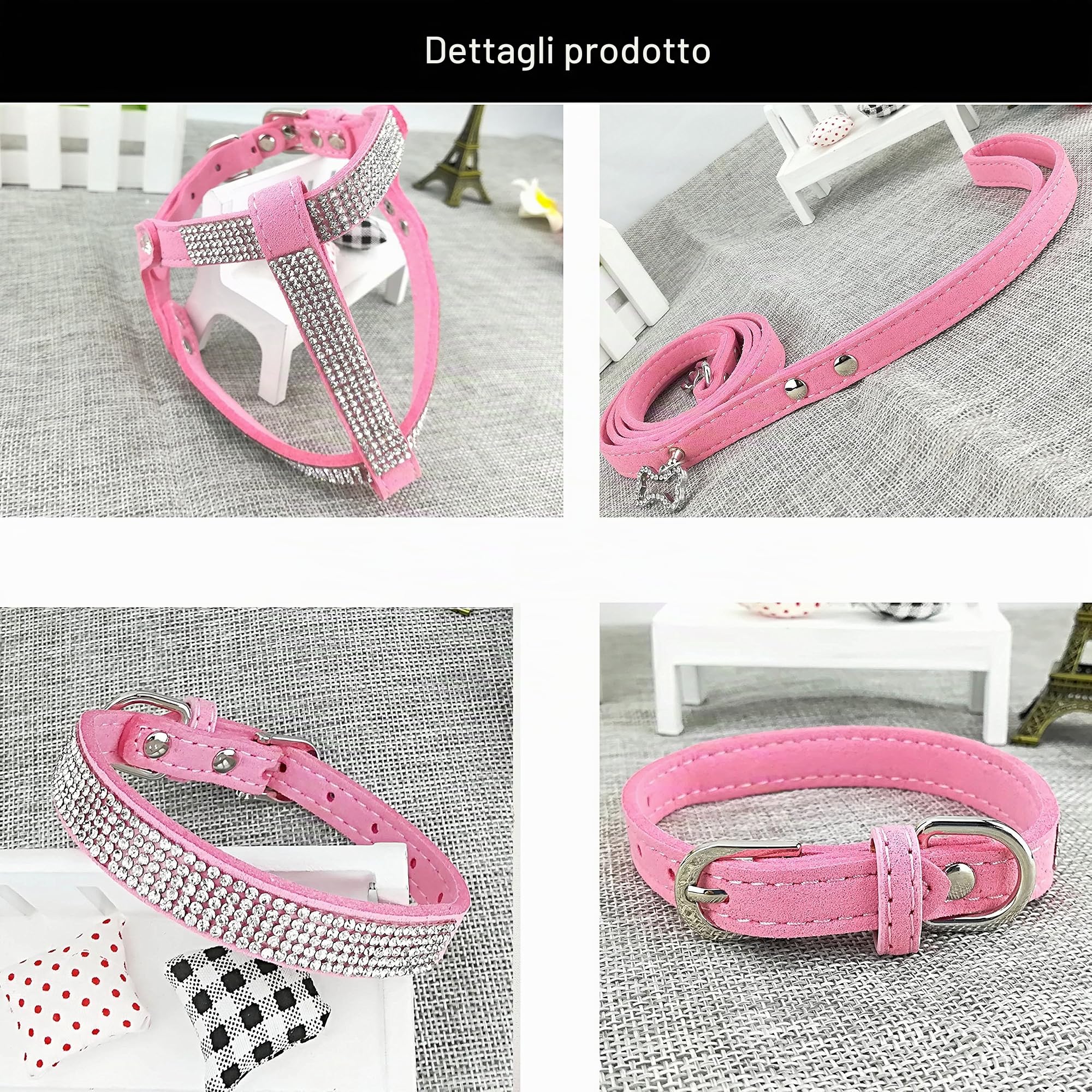 Collare per cane e pettorina e set di guinzaglio, collare per cani di moda, con imbracatura e guinzagli, imbracatura e stoccaggio comodo in microfibra per cani