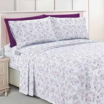 Elegant Comfort Luxury Soft Bed Sheets Marble Pattern - 1500 Premium Hotel Quality Microfiber Softness Wrinkle and Fade Resistant (6-Piece) Bedding Set, Queen, White