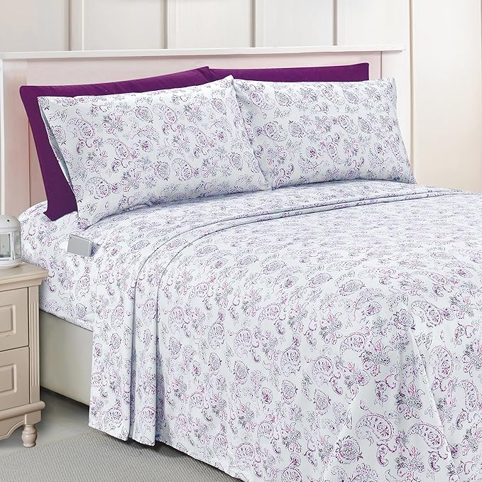 Elegant Comfort Luxury Soft Bed Sheets Paisley Pattern - 1500 Premium Hotel Quality Microfiber Softness Wrinkle and Fade Resistant (6-Piece) Bedding Set, King, Paisley Purple