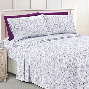 Elegant Comfort Luxury Soft Bed Sheets Paisley Pattern - 1500 Premium Hotel Quality Microfiber Softness Wrinkle and Fade Resistant (4-Piece) Bedding Set, Twin/Twin XL, Paisley Purple