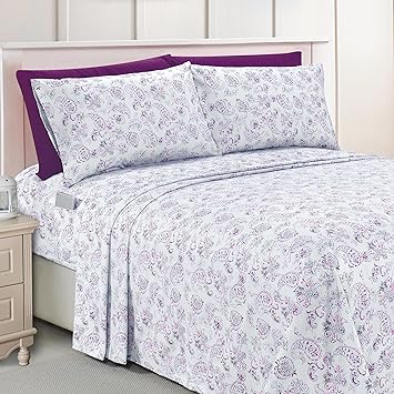 Elegant Comfort Luxury Soft Bed Sheets Paisley Pattern - 1500 Premium Hotel Quality Microfiber Softness Wrinkle and Fade Resistant (6-Piece) Bedding Set, King, Paisley Purple