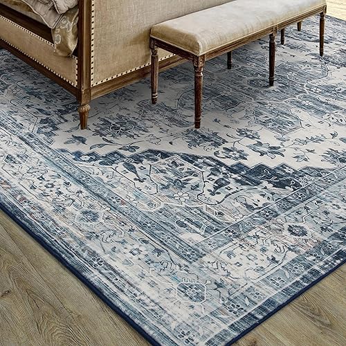 Miniatura 88 de COZYLOOM Alfombra de área de 2 x 6 pies, tribal, envejecida, para entrada, medallón vintage, alfombra para interiores, alfombra de pelo bajo, suave