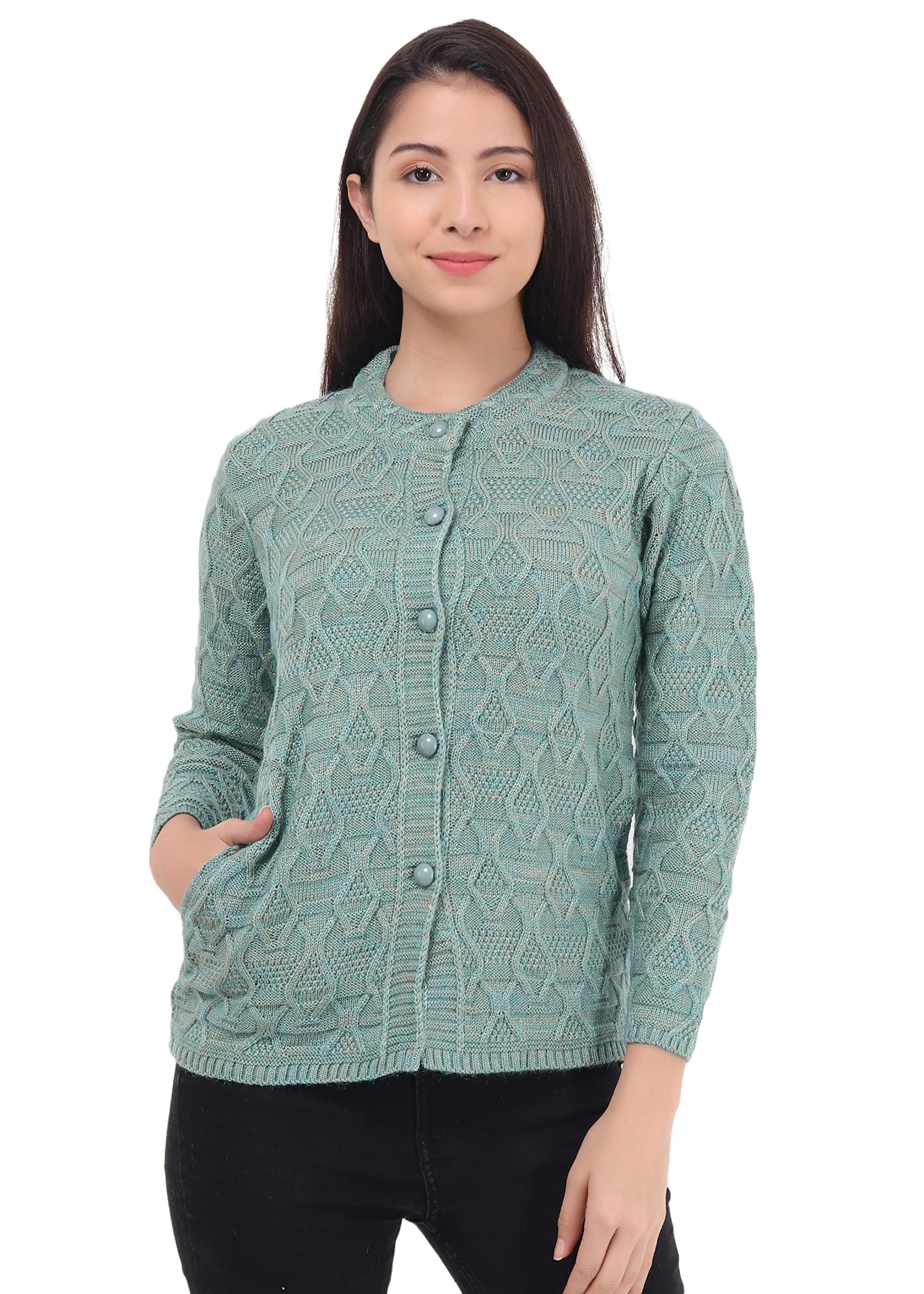 hautemoda Women Round Neck Full Sleeves Button Cardigan-picture-14