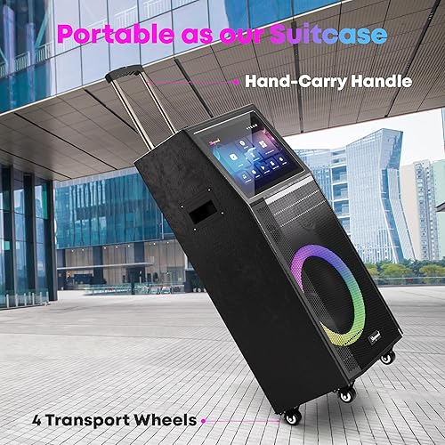 Miniatura 4 de Máquina de karaoke para adultos, con pantalla de letras, altavoz Bluetooth grande portátil inteligente, 2 micrófonos inalámbricos, sistema de