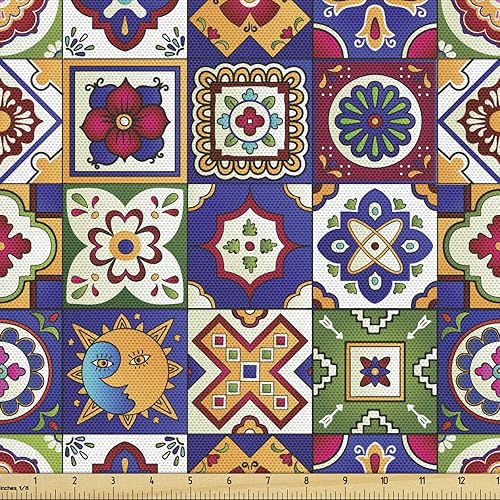 Miniatura 69 de Lunarable - Tela japonesa por yarda, Geishas con paraguas de papel y abanico en un fondo en escala de grises, tela decorativa para tapicería y Beige