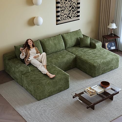 Vista 66 de Sofá modular moderno de 96 pulgadas para sala de estar, sofá modular tapizado, sin hueso, cómodo sofá nube con diván en forma de L