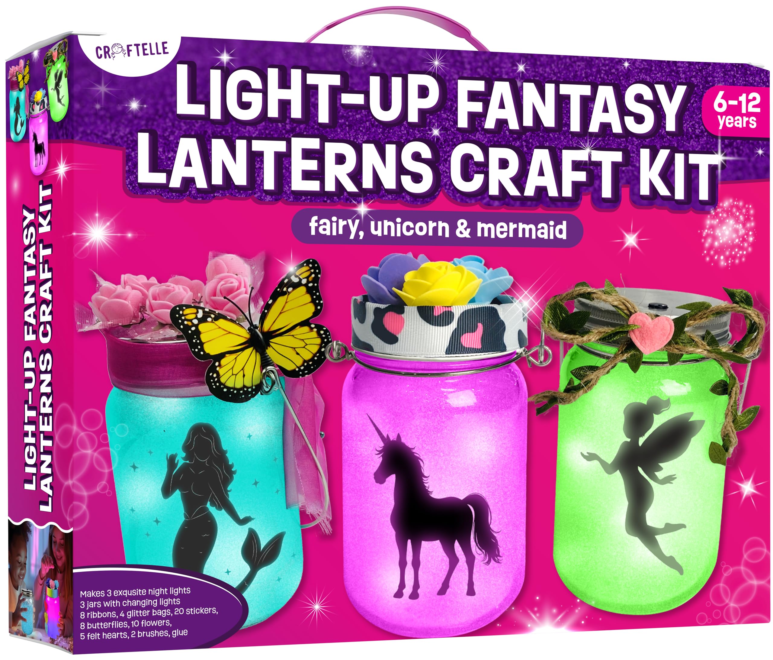 Light-up Unicorn Fairy & Mermaid Lanterns Craft Kit – Christmas Gifts for 8 9 10 11 12 Year Old Girls - Creative Art Girl Toys 8-10 Years Old and Up - Craft Kits for Girls Ages 8-12 - Tween Gift Ideas