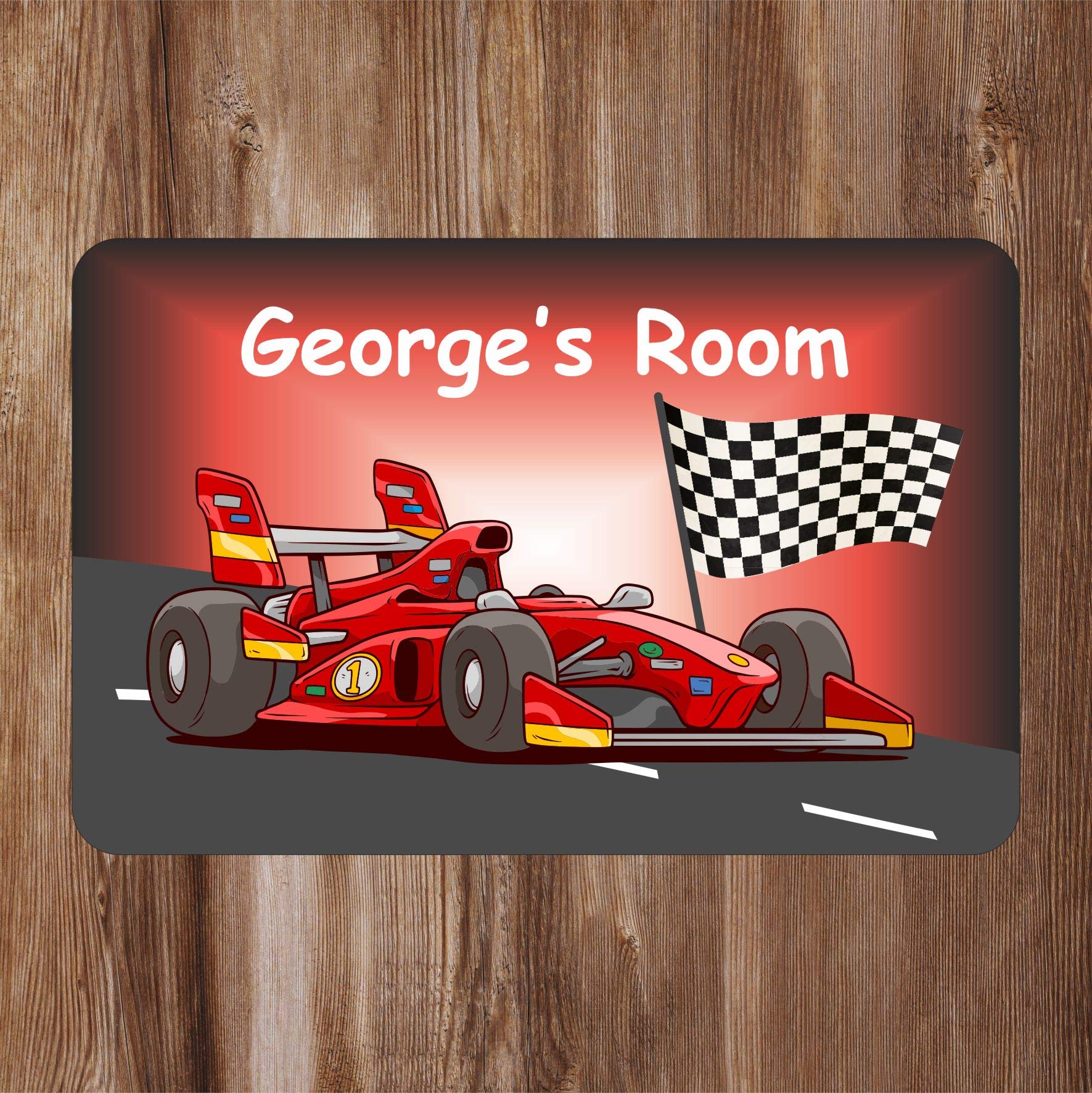 Red Racing Car With Flag Kids Bedroom Door Sign Personalised For You - Any Name! Door Plaque,Girls/Boys,Nursery,Decor,Kids Room,Cars