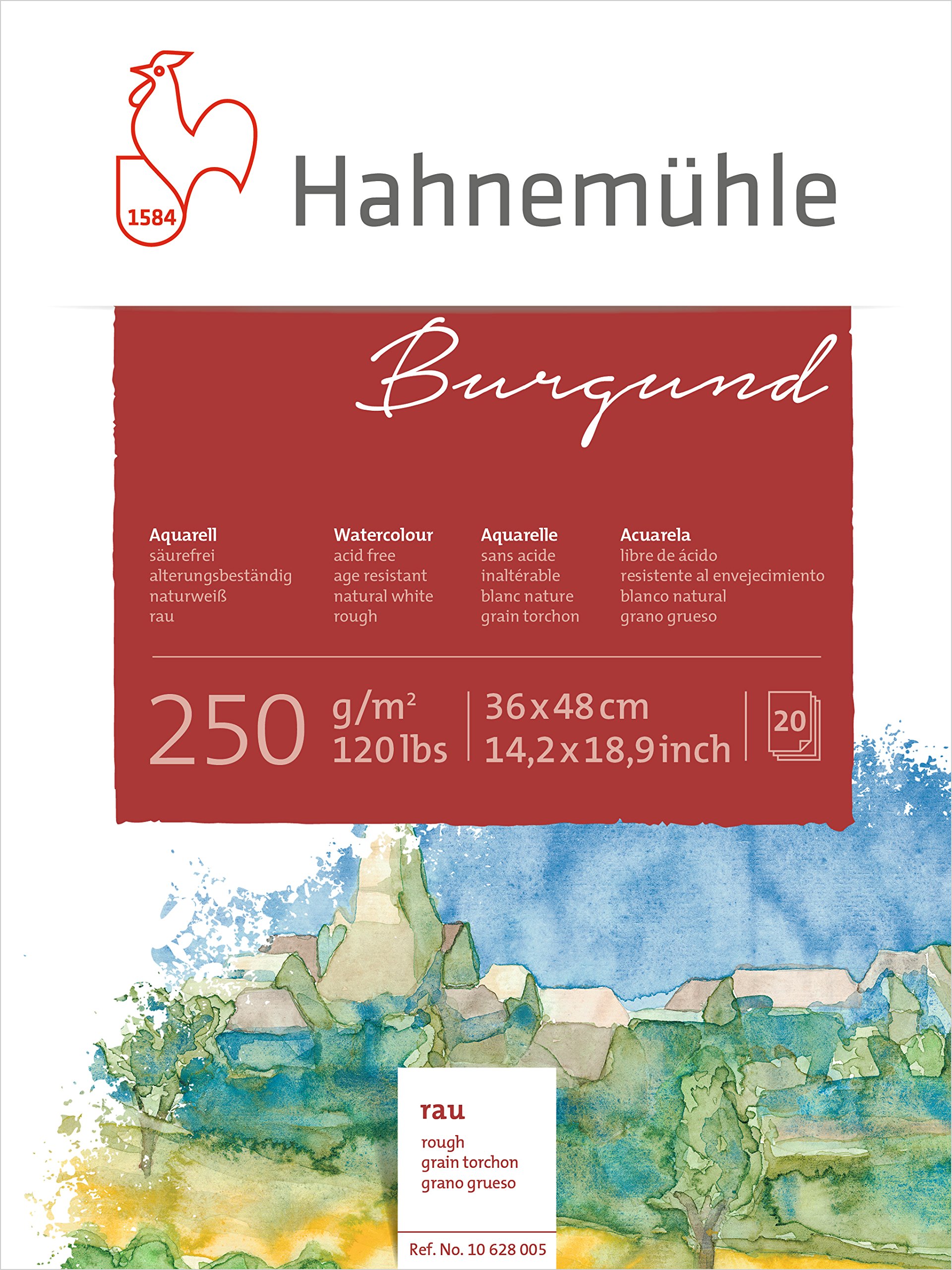 Hahnemühle Lot de 20 feuilles de papier aquarelle Bordeaux 250 g/m² 36 x 48 cm