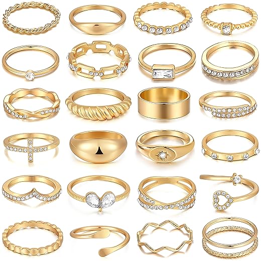 FAXHION 25 PCS Gold Stackable Rings Set for Women, Simple Twist Knuckle Finger Ring Trendy, Dainty Stacking Statement Thumb Rings Pack Jewelry Gift