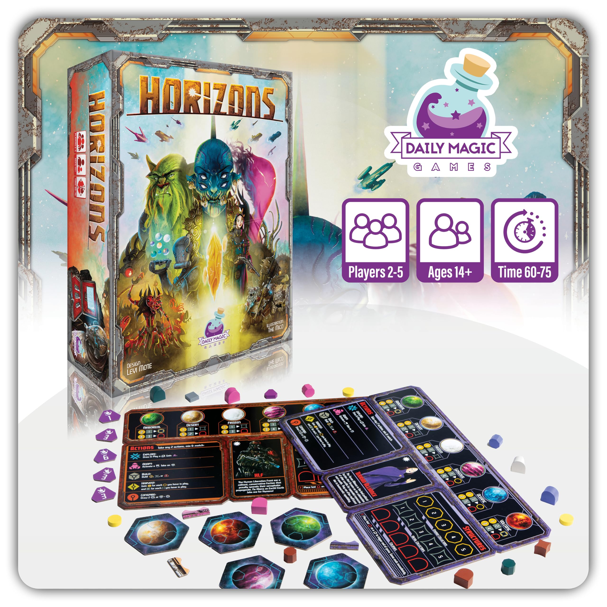 Horizons Board Game - Sci-Fi Strategy Game with Resource Management, Area Control, Alien Abilities - Fast-Paced Gameplay for 2-5 Players