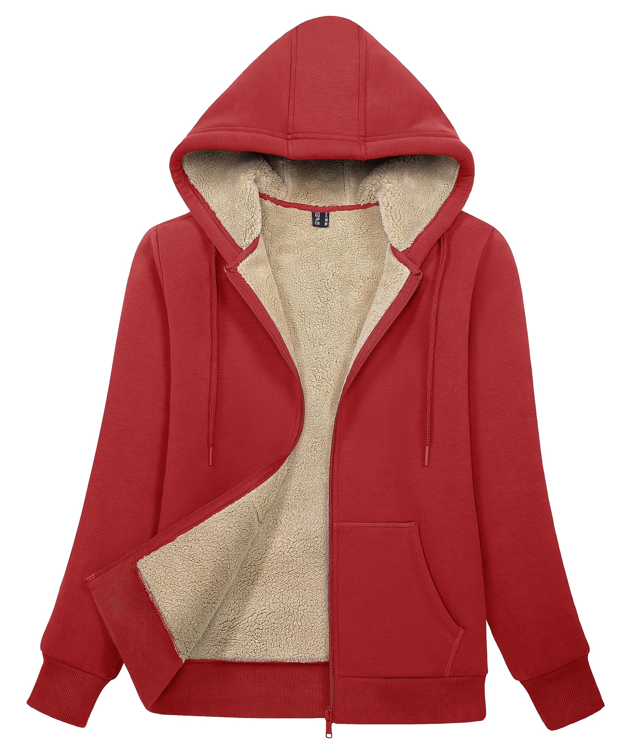Photo 1 of MAGCOMSEN Womens Zip Up Hoodies Sherpa Lined Fleece Thermal Jacket Full Zip Winter Warm Casual Thick Coats Pockets Orange Red M