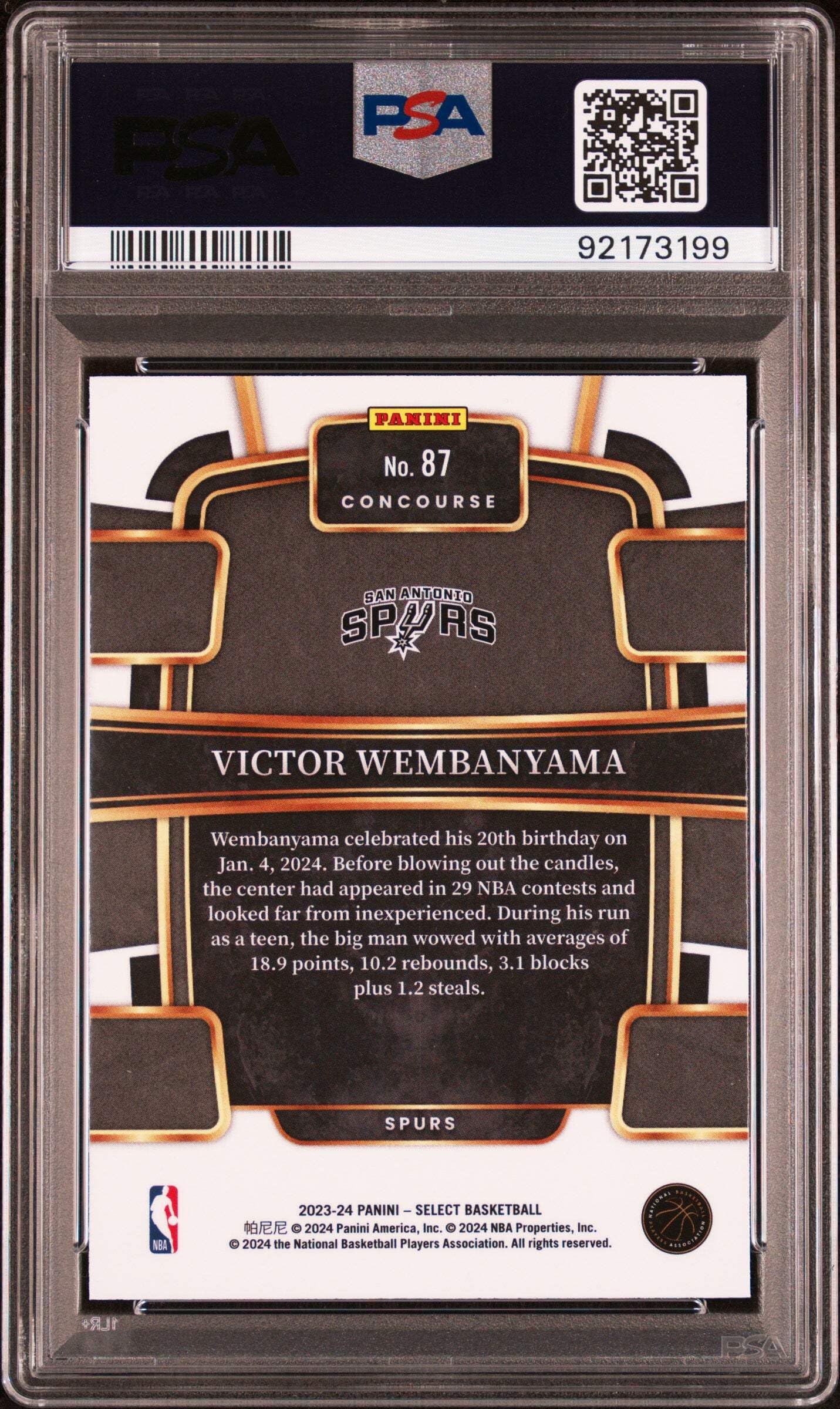 Amazon.com: Graded 2023 Panini Select Victor Wembanyama #87 Blue