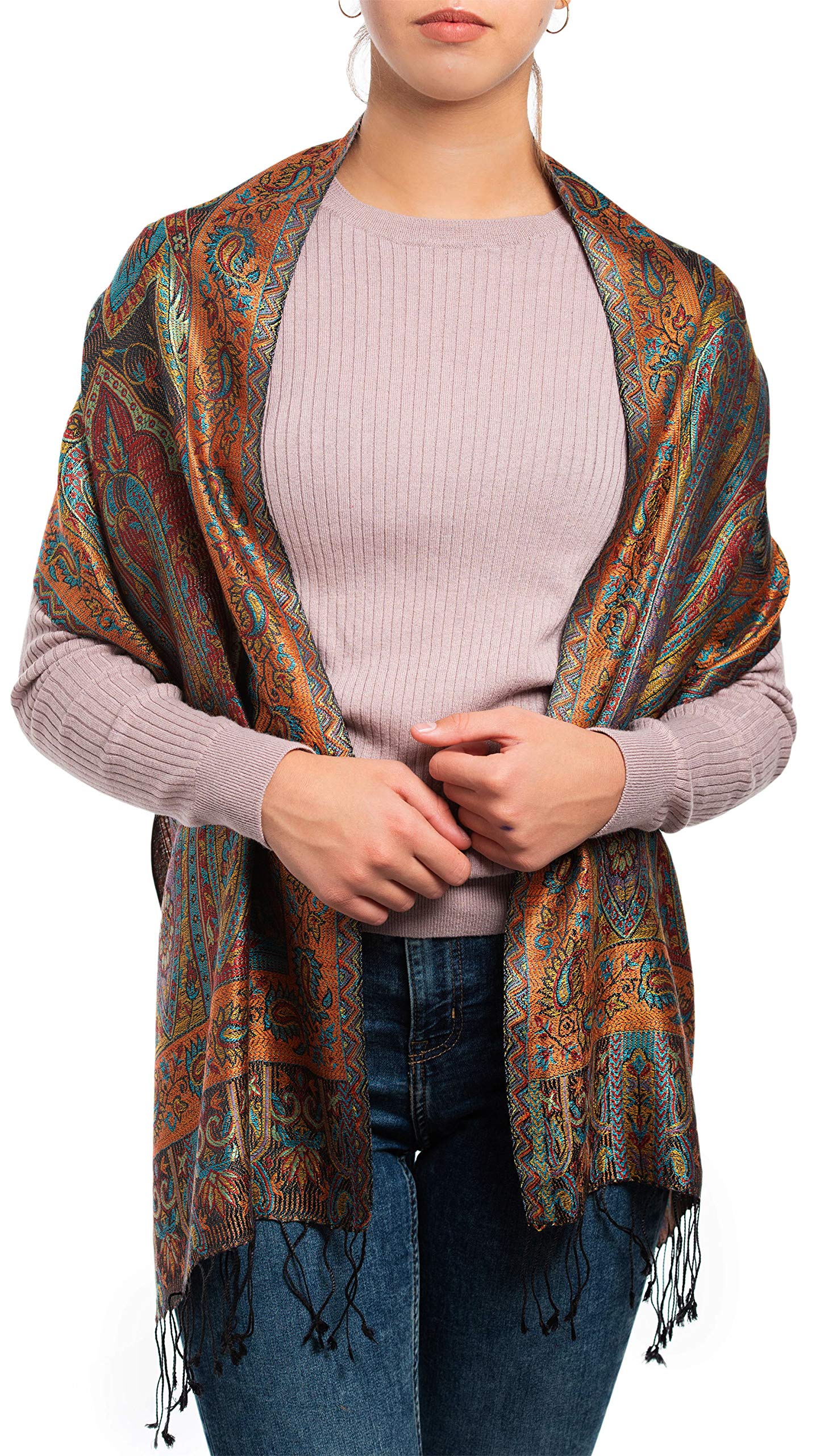 Foulard en 100% soie Pashmina de l'Inde pour femmes et hommes, motif cachemire, 160 x 35 cm - écharpe en soie pure - plusieurs designs différents