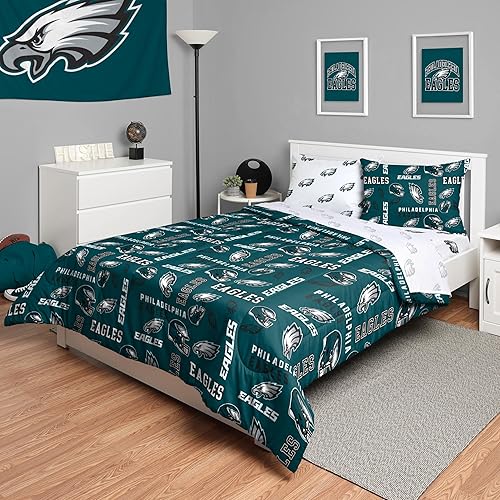 FOCO Unisex-Adult NFL Team Logo Bed in a Bag Comforter, Sheets, Pillow Cases Bedding 5-Piece Set