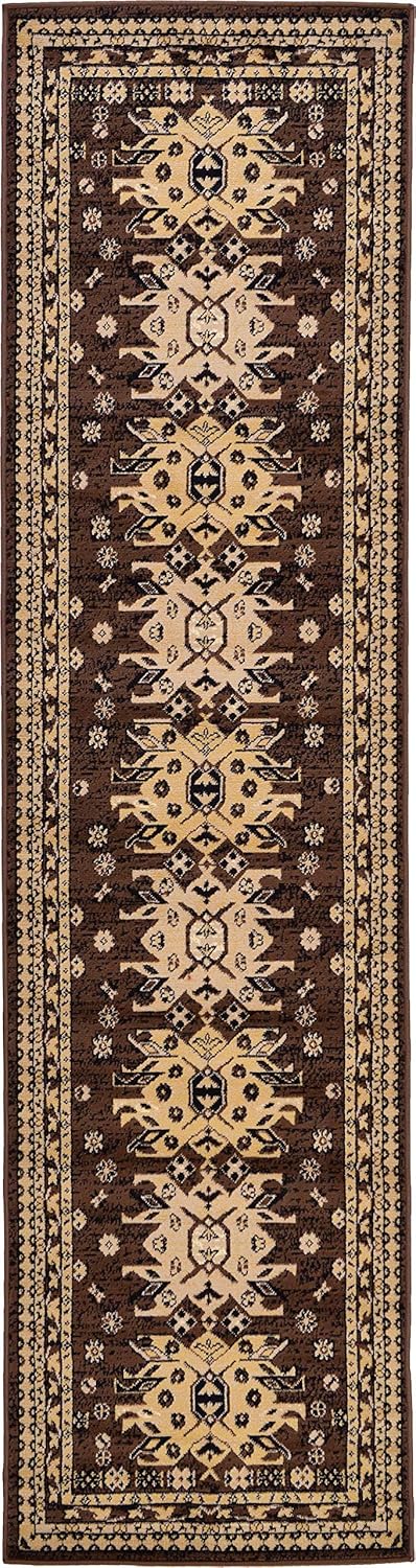 Taftan Brown and Cream Synthetic Runner Rug