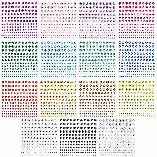 Rhinestone Stickers 2478Pcs Self Adhesive Facial Gem Stickers,4 Sizes 15 Colors for DIY Decorative Crafts, Nails, Makeup Festival, Holiday Cards