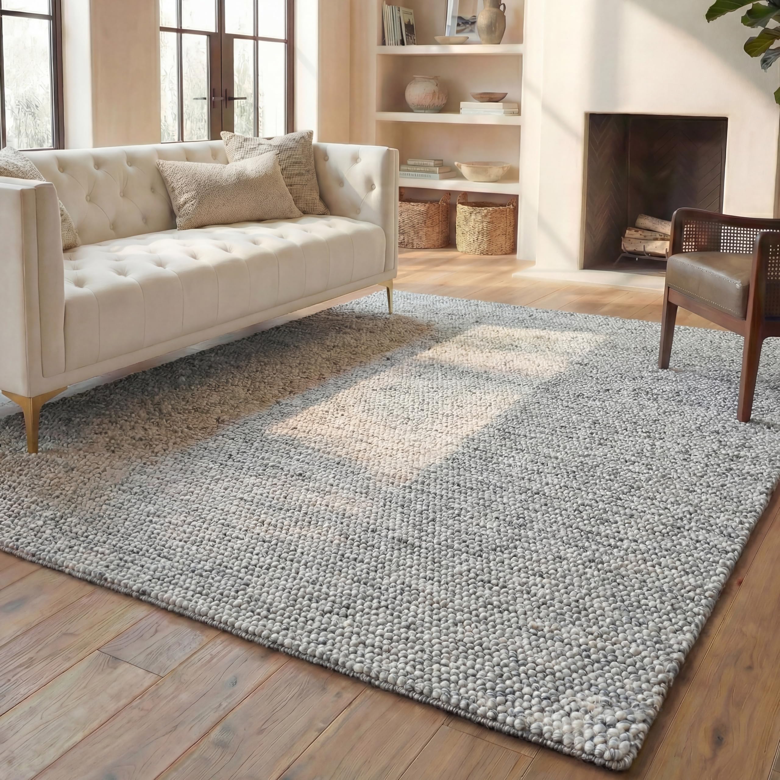 Photo 1 of ***HAS DAMAGES (DIRTY OR HAS A CUT)*** SAFAVIEH Area Rug 9x12 - Natura Collection - Large - Light Grey & Ivory, Handmade Wool Blend, Textured Design, Ideal for Living Room, Bedroom, Dining Space (NAT620G)