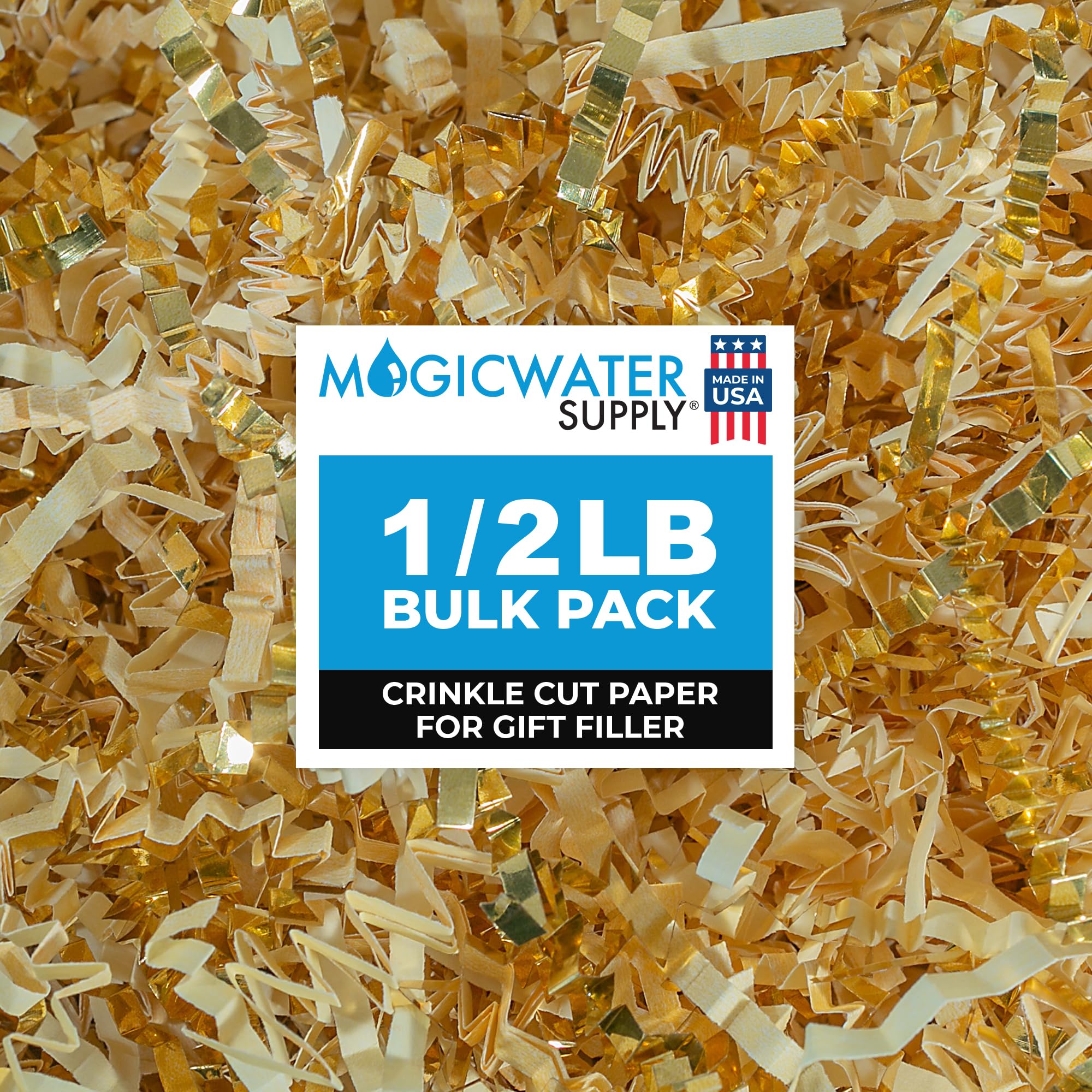 MagicWater Supply - 1/2 LB - Vanilla & Gold - Crinkle Cut Paper Shred Filler great for Gift Wrapping, Basket Filling, Birthdays, Weddings, Anniversaries