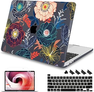 Mektron for MacBook Pro 16 inch A2141 Case 2020 2019 Release with Retina Display & Touch Bar & Touch ID, Plastic Hard Shell Cover Keyboard Skin Screen Protector Dust Plug，Dahlia Flowers