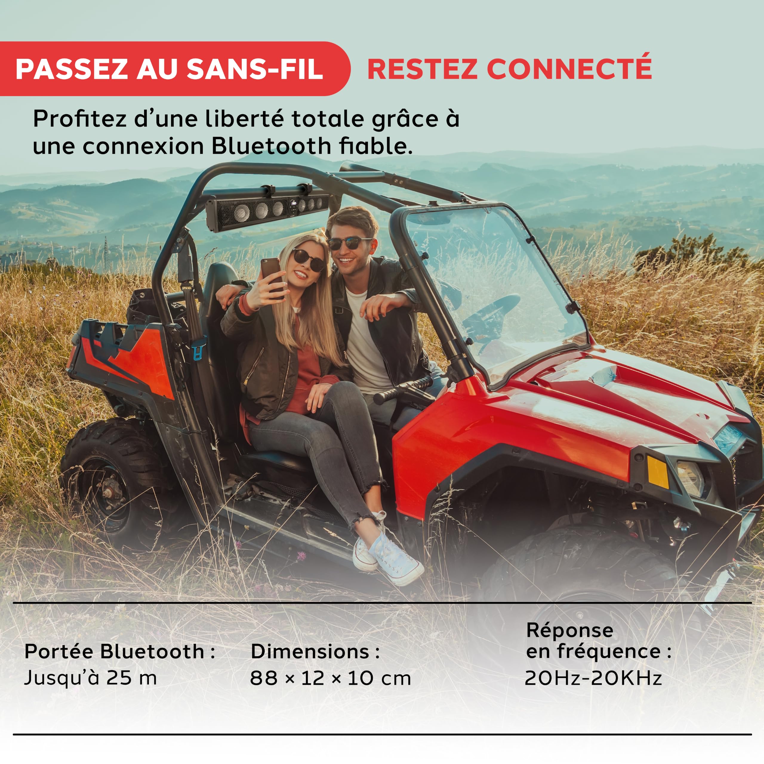 Pyle Barre de Son Marine de 91,4 cm pour VTT/UTV avec Bluetooth, 270 W, amplificateur intégré, woofer 6 x 4, hauteurs 2 x 1, télécommande, entrée USB/AUX, Support de Guidon