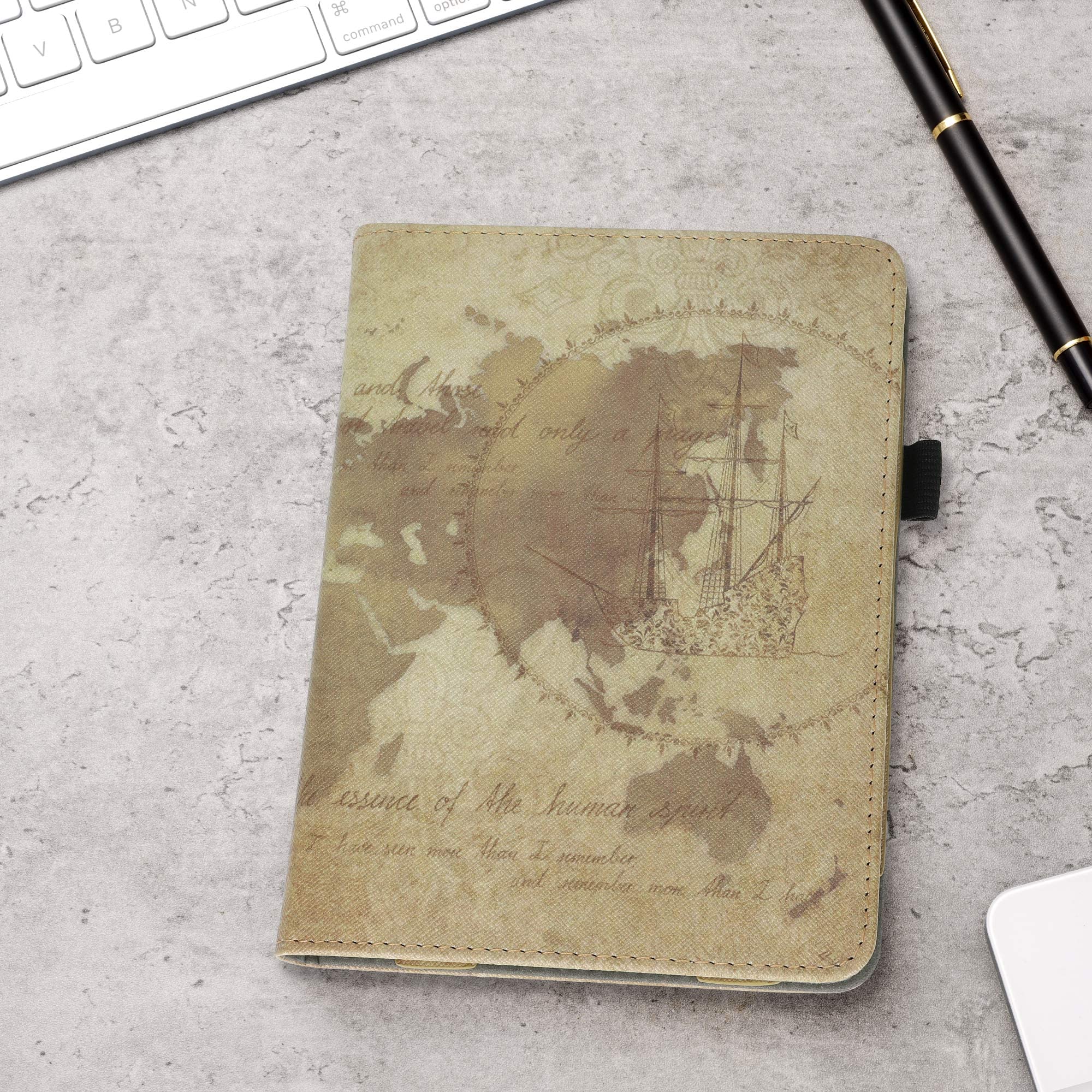Kwmobile Etui kompatybilne z Amazon Kindle Paperwhite 11. generacji (2021) - Etui ze skóry PU, zamknięcie magnetyczne, stojak, pas, przegródka na karty, podróżny vintage brązowy/jasnobrązowy