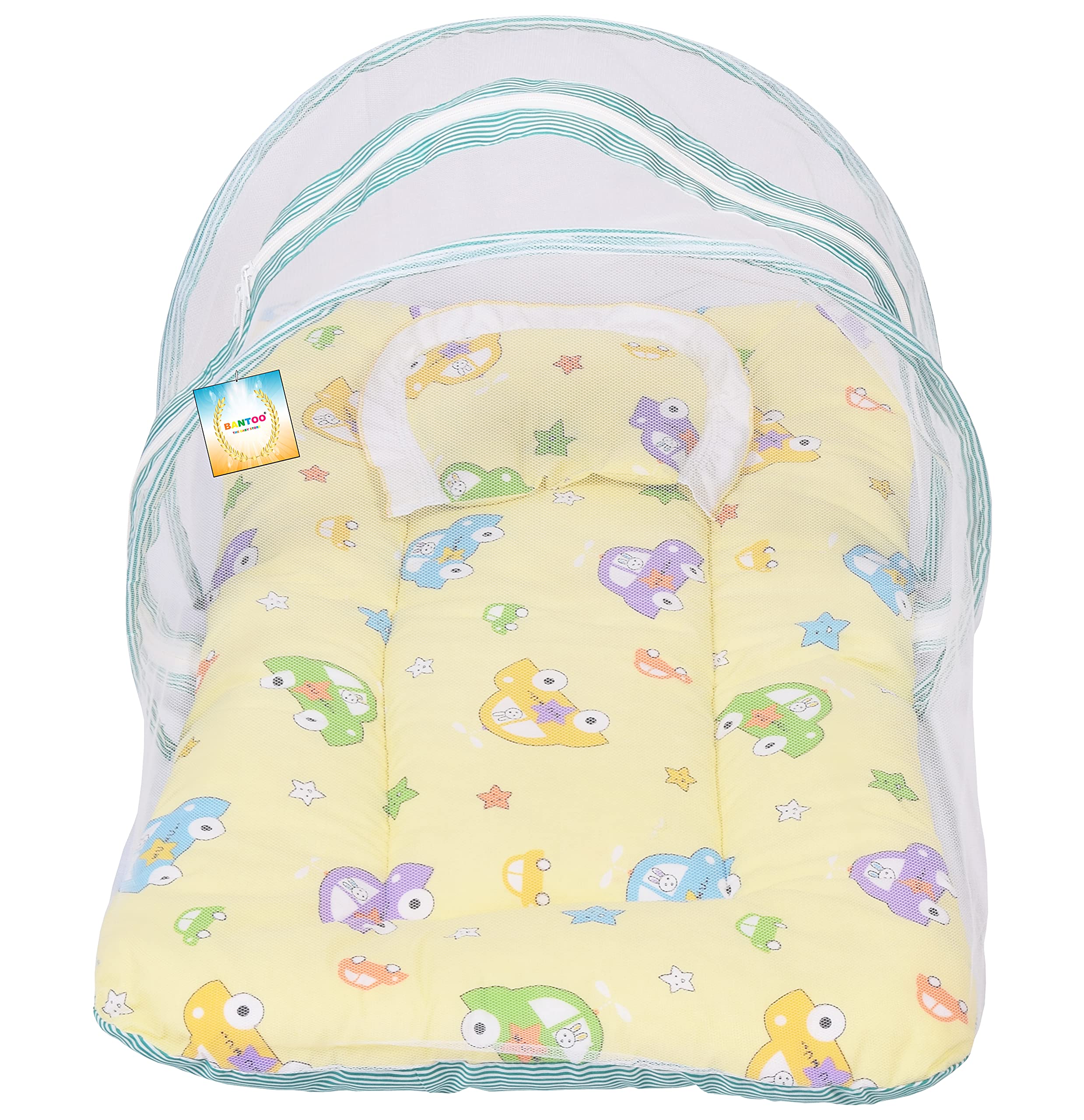 Bantoo Flat Bed Baby Bed New Born Baby Bedding Set | Cotton | Mattress | Mosquito Net | Insect Protector | Boys & Girls | Essential Items | Gifts | Products All | Infants (0-6 M) (Yellow)