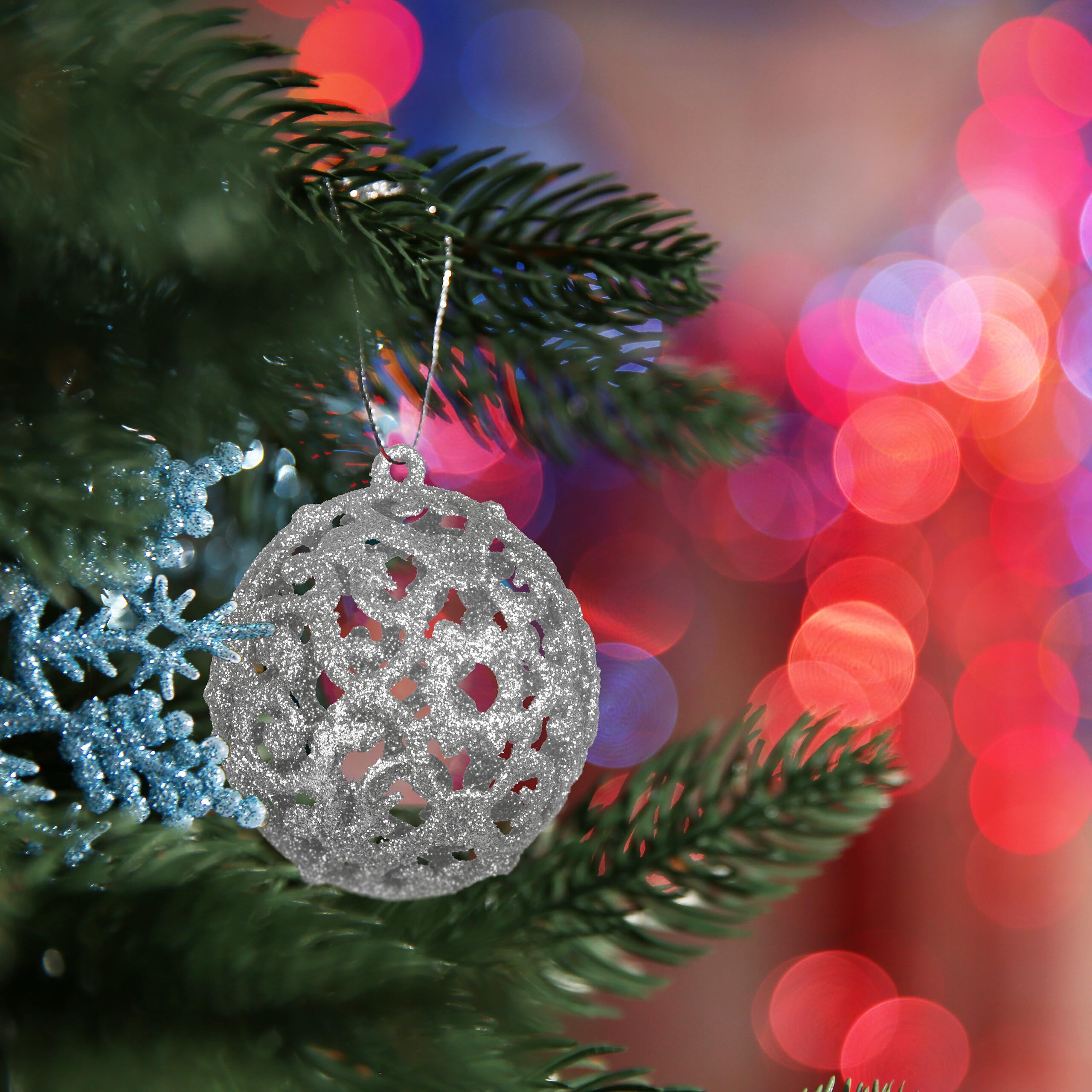 Relaxdays 150x Boules de Noël, Paillettes, Mates, Brillantes, déco Sapin, Plastique, diamètre 3, 4 et 6 cm, argentées