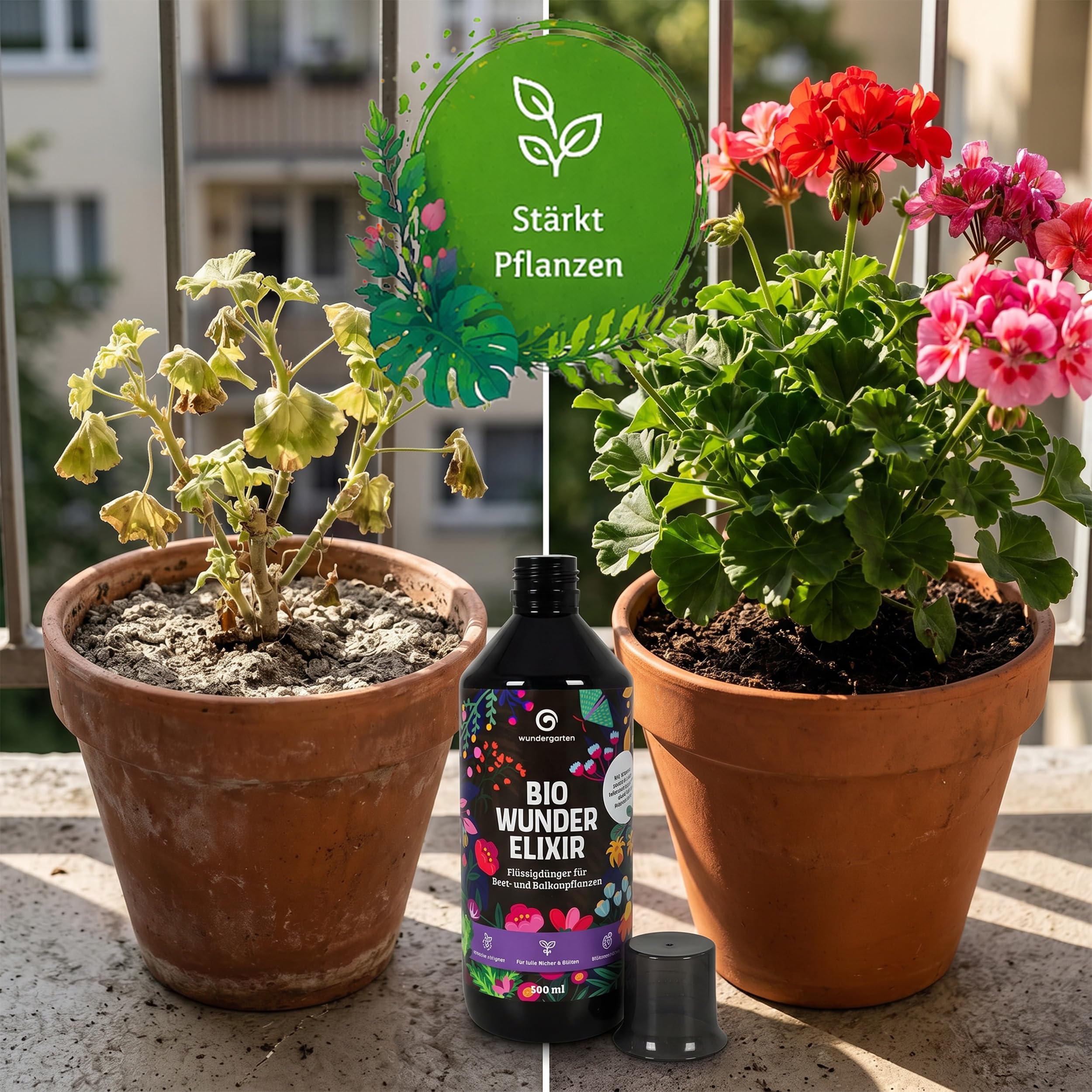 12x 500ml Bio Flüssigdünger Beet & Balkon – Wundergarten Wunderelixier – Mit Pflanzenkohle – Organischer Dünger für Blumen, Gemüse & Balkonpflanzen – Fördert Wachstum & Blüten