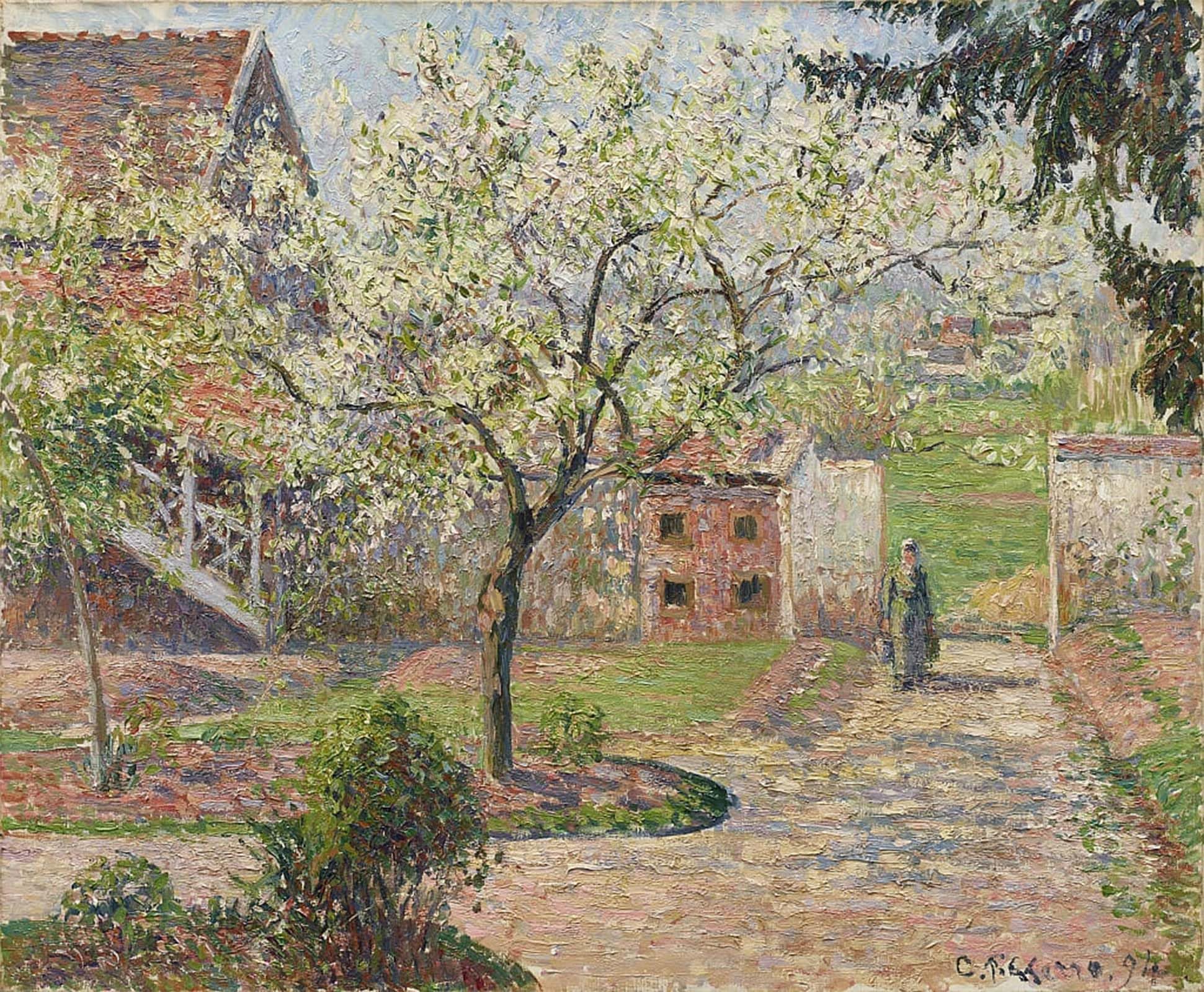 ARTXLXXBN Famous Art Print Poster Vintage Wall Art Plum Trees in Blossom Éragny the Painter's Home by Camille Pissarro Canvas Art Poster for Home Decor 60x90cm