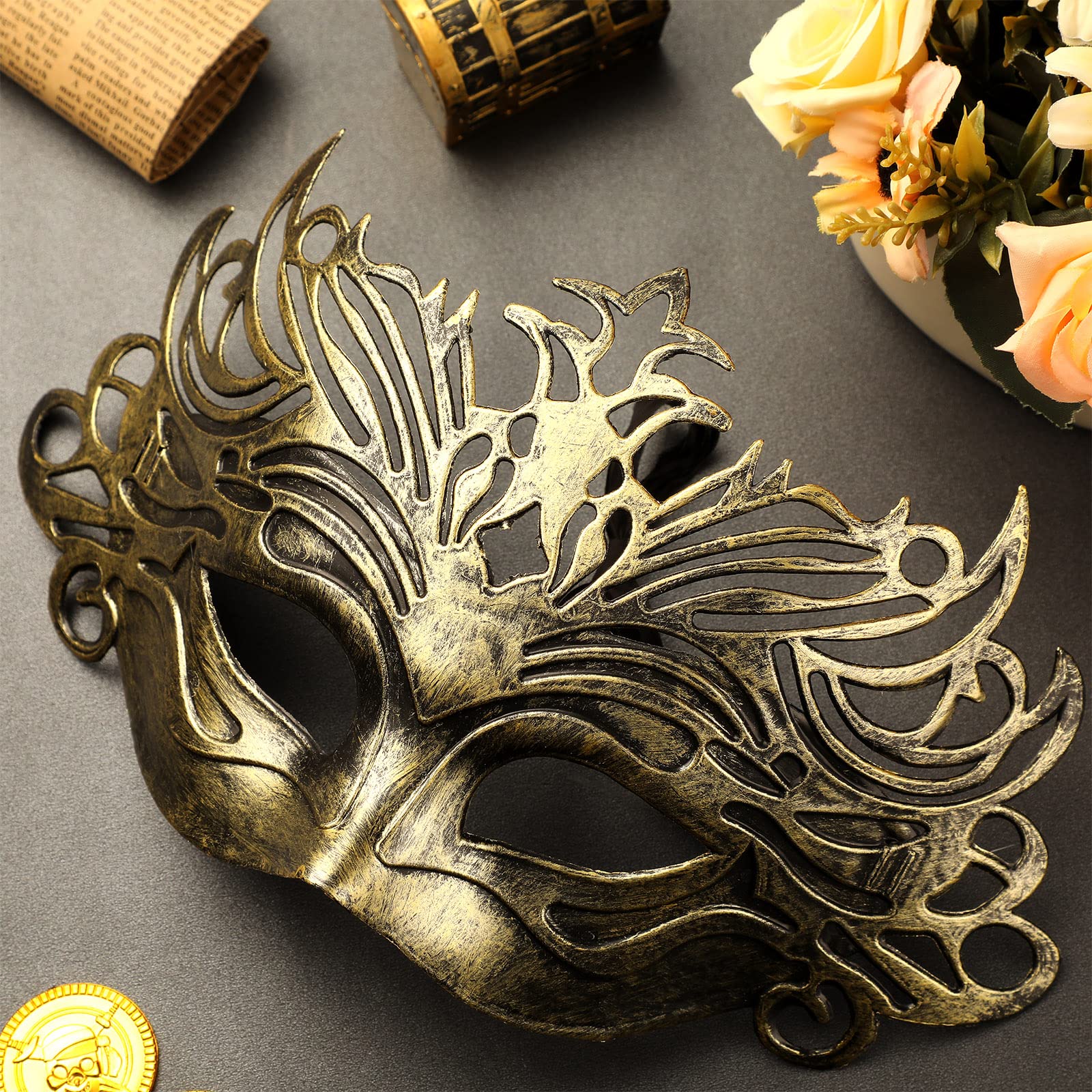 Yunsailing Maschere in maschera veneziane antiche con cinturino per donne e uomini, carnevale, feste di ballo di fine anno