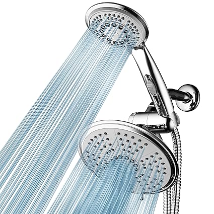 HotelSpa High-Pressure Ultra Luxury Rainfall Combo Giant 7-inch 5-mode Head, 6-mode Hand Shower with ON/OFF Pause Switch, Water Diverter, Stainless Steel Hose Top American Brand Chrome Finish