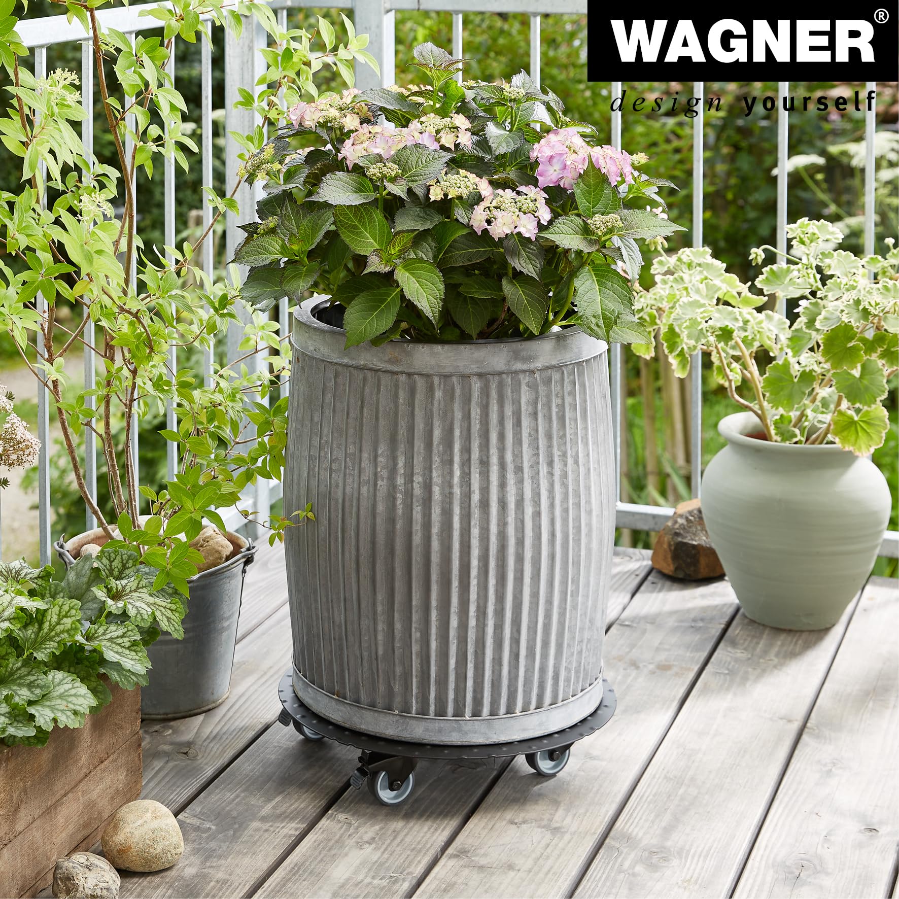 Wagner Soporte con Ruedas para Plantas Alaska Black Ø 38 x 7,5 cm I Carro para Uso Exterior + Interior I Base de Aluminio, Negro I 2 Frenos I Carga MAX. 150 kg I Fabricado en Alemania - 20700601