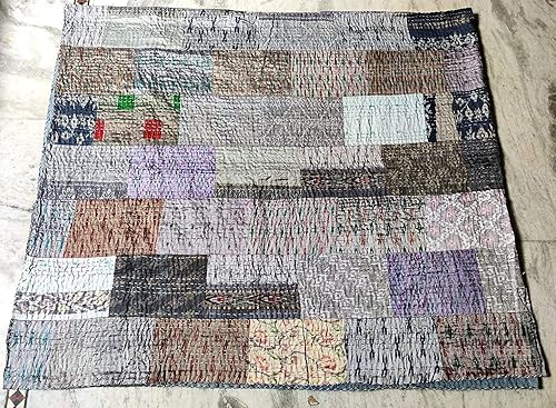 Manta de cama de cama Kantha Vintage hecho a mano seda patchwork indio arte cubierta India Sari Bohemia Spreads lavado Patola Spread Quilt