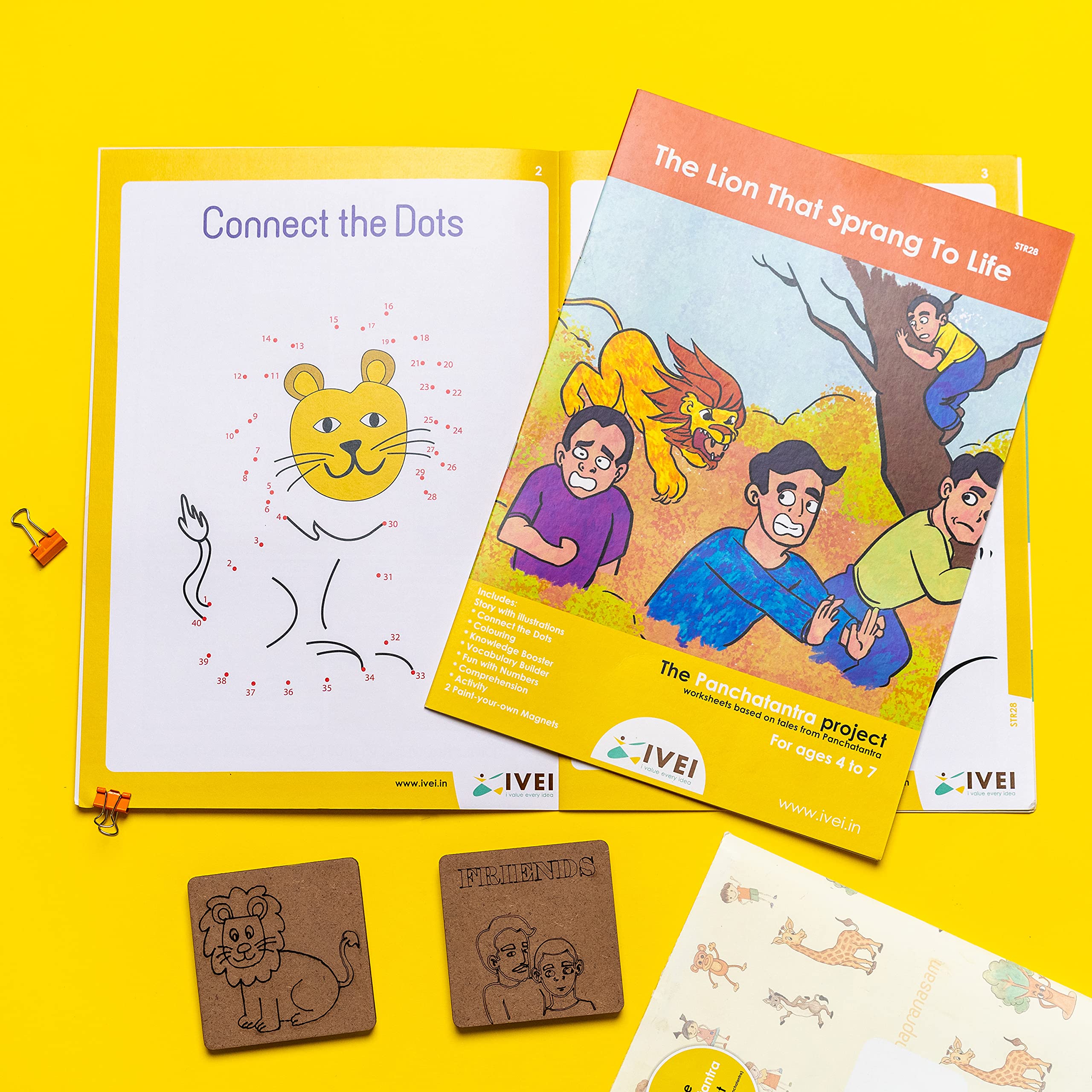 IVEI Panchatantra Story Kids Learning Book - Workbook and 2 DIY magnets - Colouring Activity Worksheets - Creative Fun Activity and Education For Kids - The Lion That Sprang To Life - Age 4 to 7 Years - Image 4 thumbnail