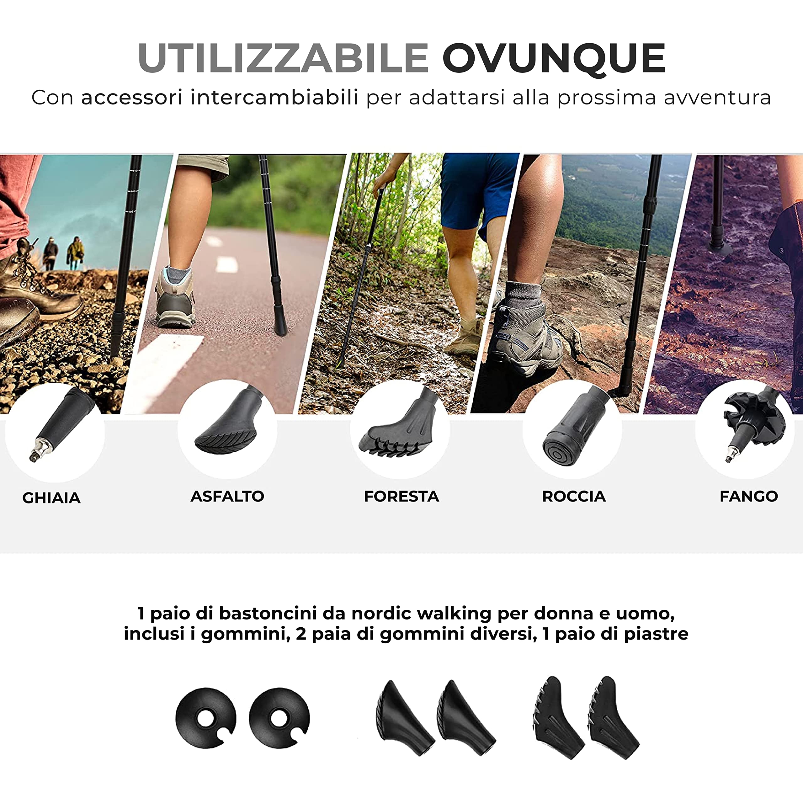 ATTRAC Bastoncini Nordic Walking con Sistema telescopico, Anti-Shock e »Click & Go« dei guantini - Impugnatura in Sughero + PDF Workout