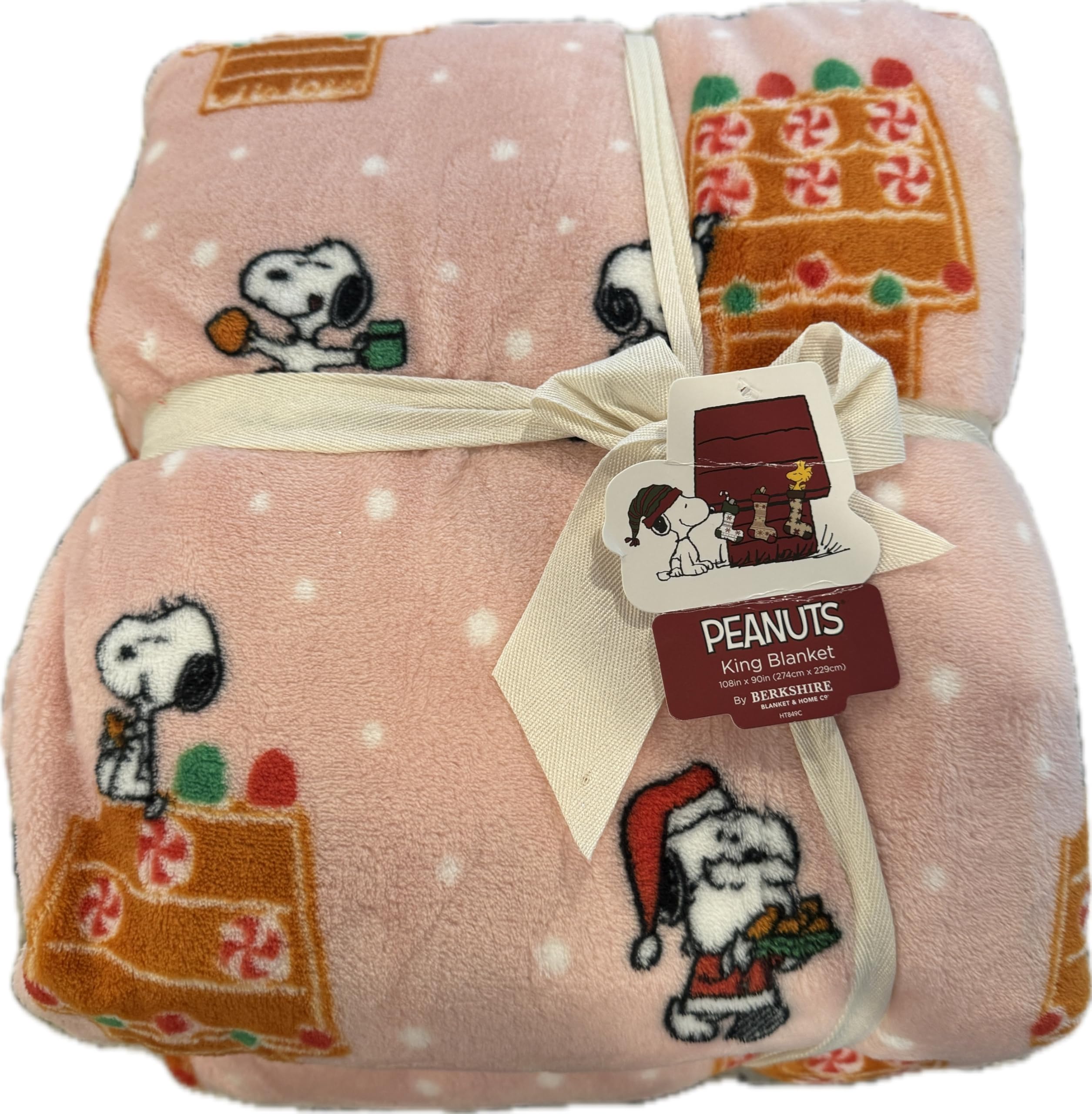 Christmas Winter Throw Blanket (Pink - Gingerbread Houses, King 108x90)