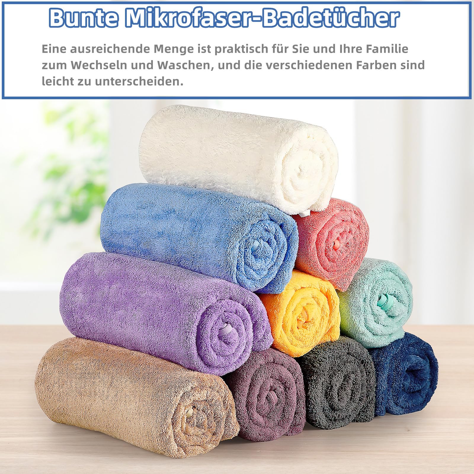 10 toallas de baño grandes para baño, 70 x 140 cm, suaves, absorbentes, paquete grande para uso diario en spa, gimnasio, playa, piscina, hotel (multicolor)