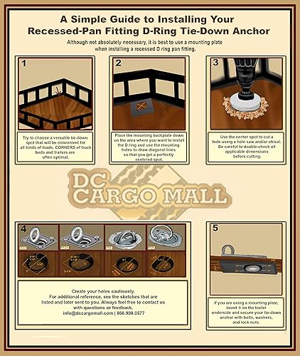 Miniatura 5 de Cuatro accesorios de bandeja de anillo en D empotrados  Anclajes cuadrados pequeños de amarre para remolque con anillo en D + placas de bloqueo de