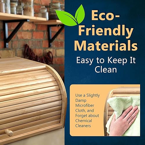 Miniatura 3 de Panera de bambú que ahorra espacio, contenedor de pan rústico para encimera, almacena pasteles de pan y productos horneados, 15 x 9.8 pulgadas